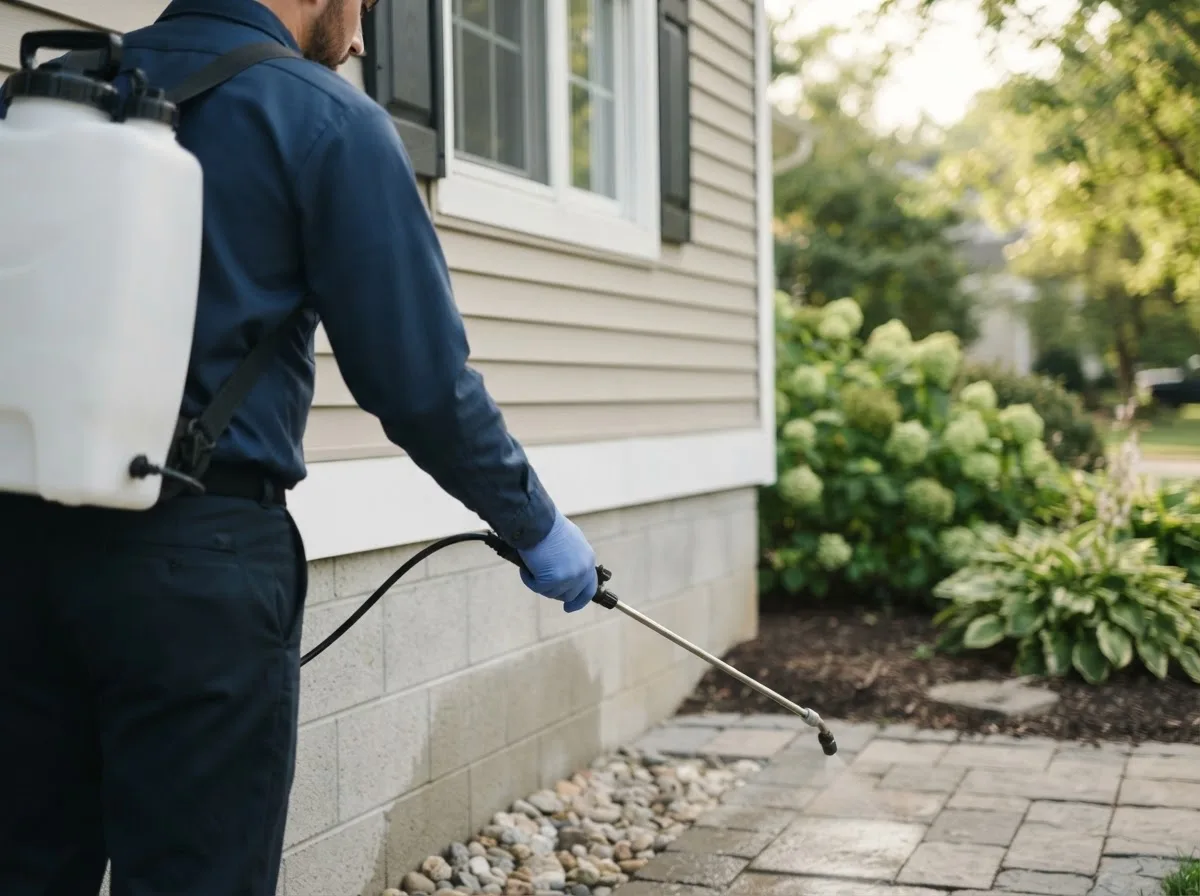 Pest control technician inspecting a home in Mount Cory, OH